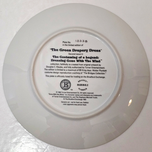 Gone with the Wind "The Green Drapery Dress" 1993 Plate #1033B - Picture 7 of 11